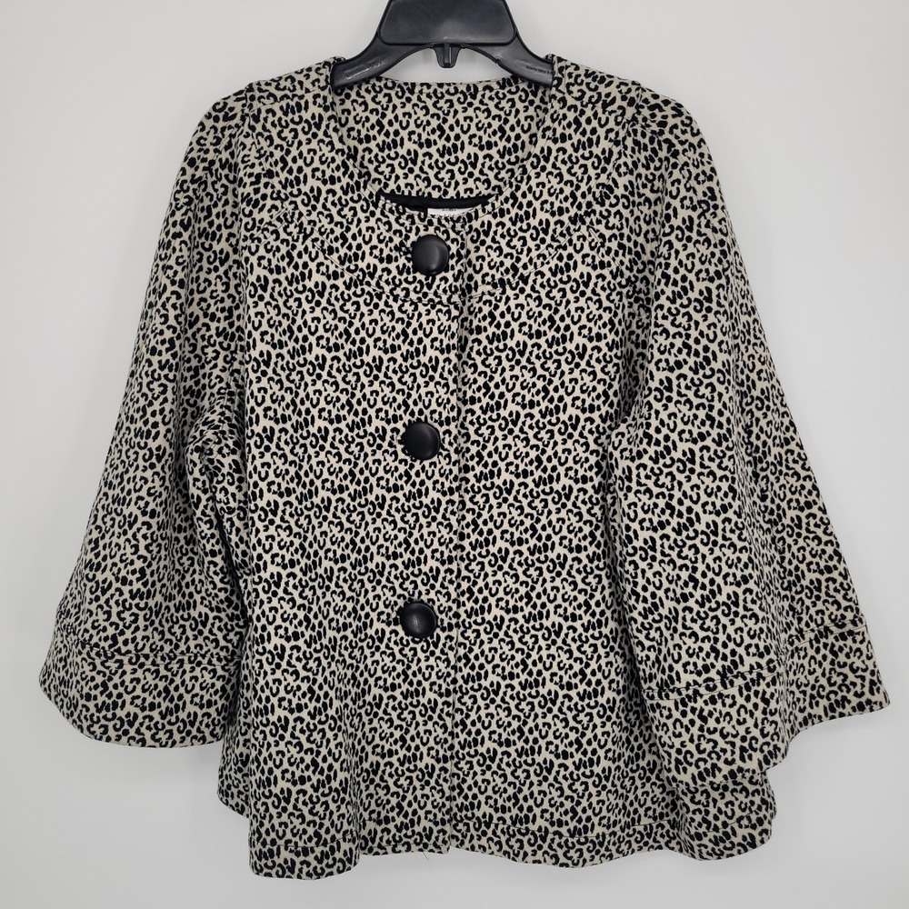 Kim Rogers Signature Womens Leopard Print Button Front Jacket 2X Animal Pattern‎